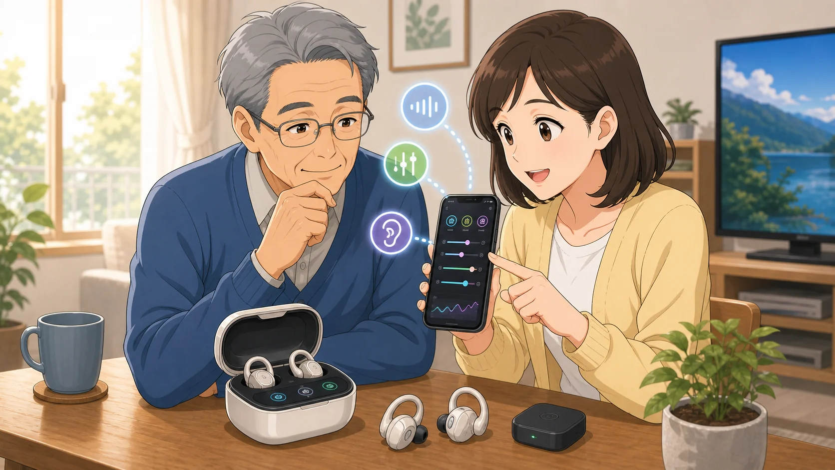 Cearvolアプリで対応集音器を調整するイメージ