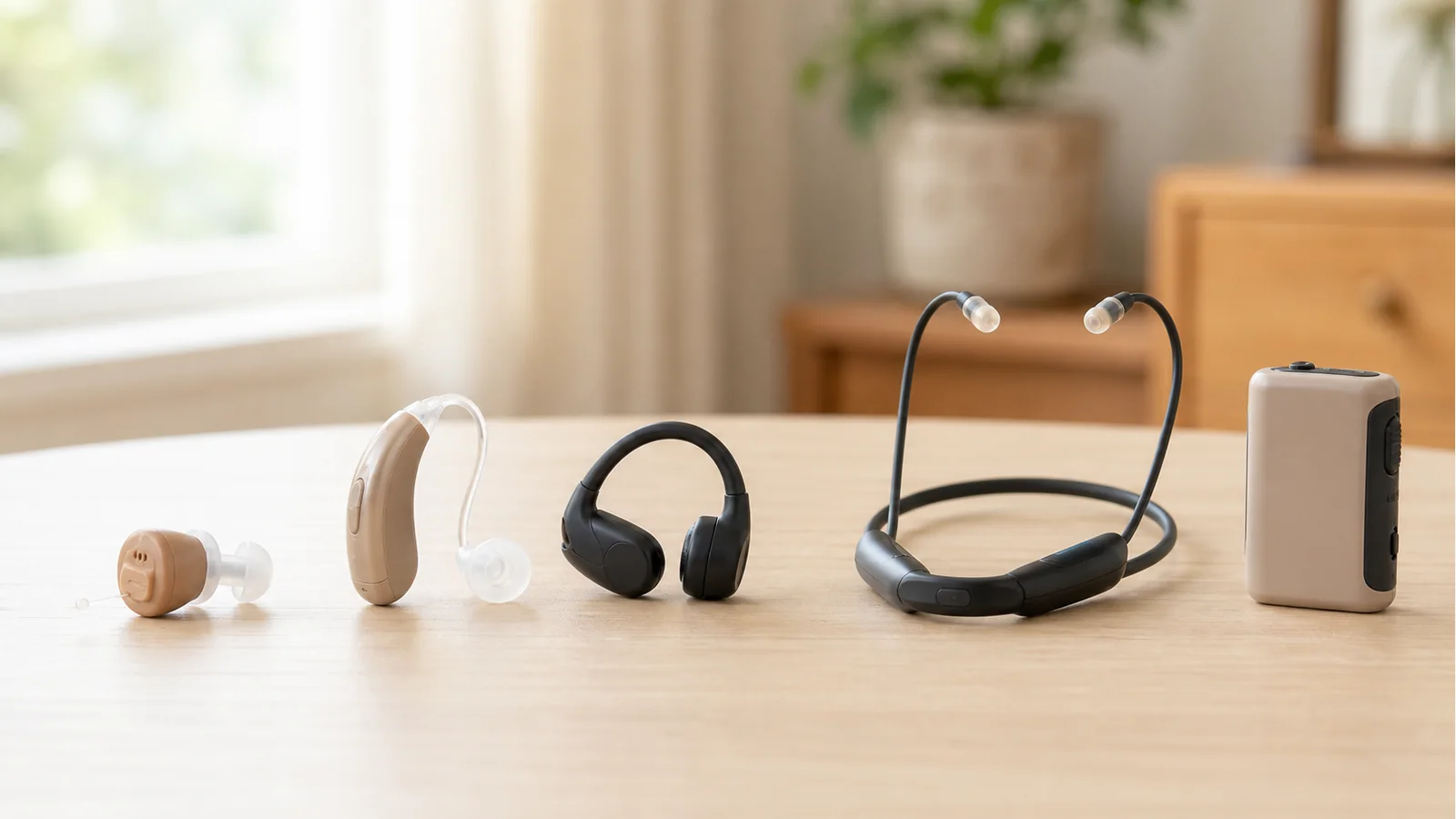 目立たない集音器の形状を比較している様子