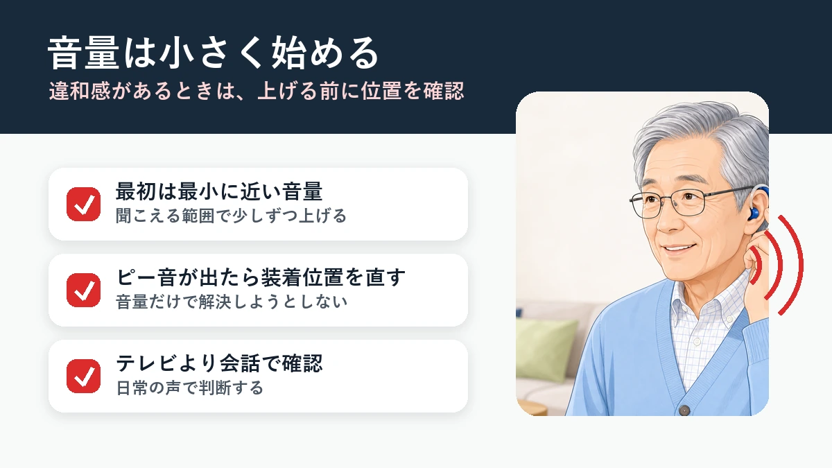 集音器の音量調整は小さめから