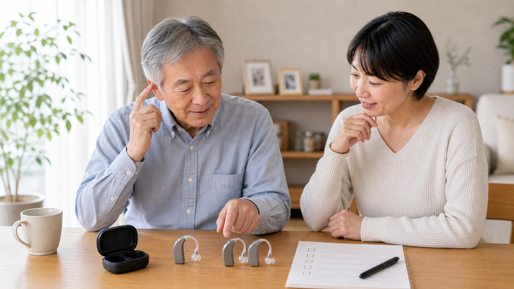 片耳と両耳の使い方を自宅で比較する様子