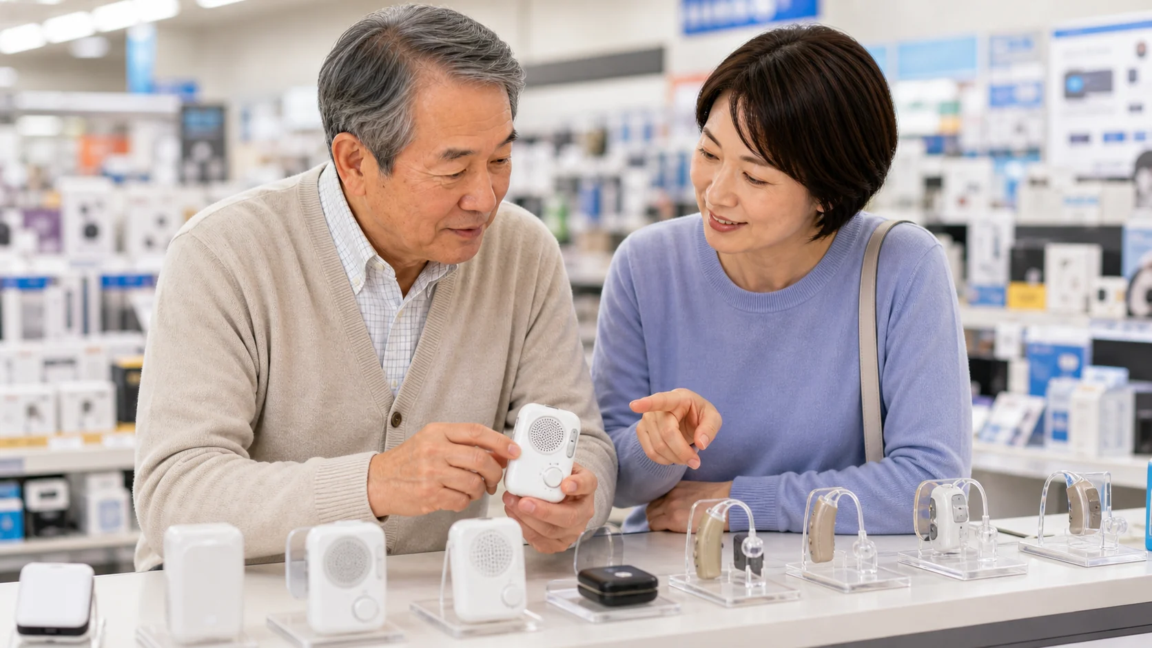 家電量販店で集音器を確認するイメージ