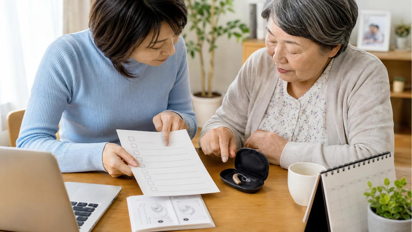 集音器の返品保証やお試し条件を確認している様子