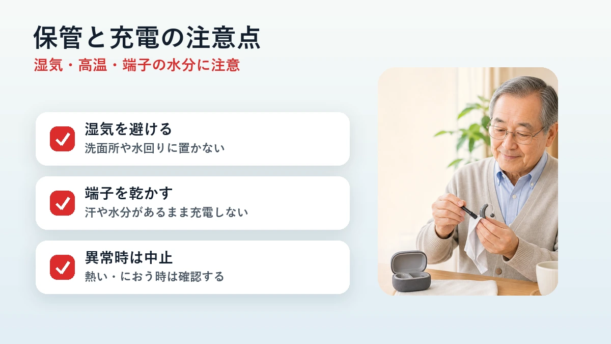 充電式集音器の保管と端子確認