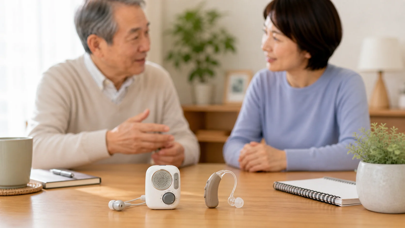 集音器と補聴器の違いを比較するイメージ