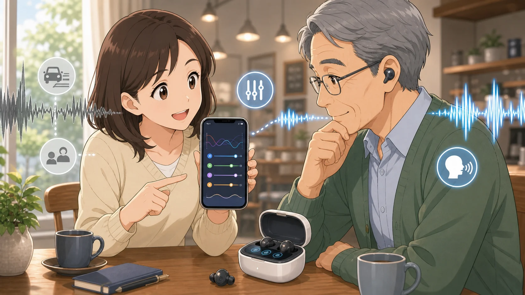 Cearvolアプリでノイズ低減や音声強調を調整するイメージ