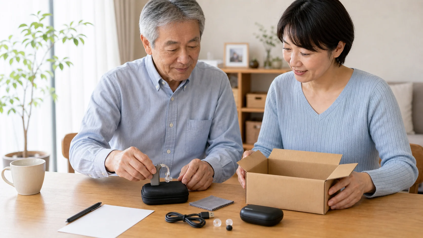 集音器を返送するか使い続けるか確認する様子