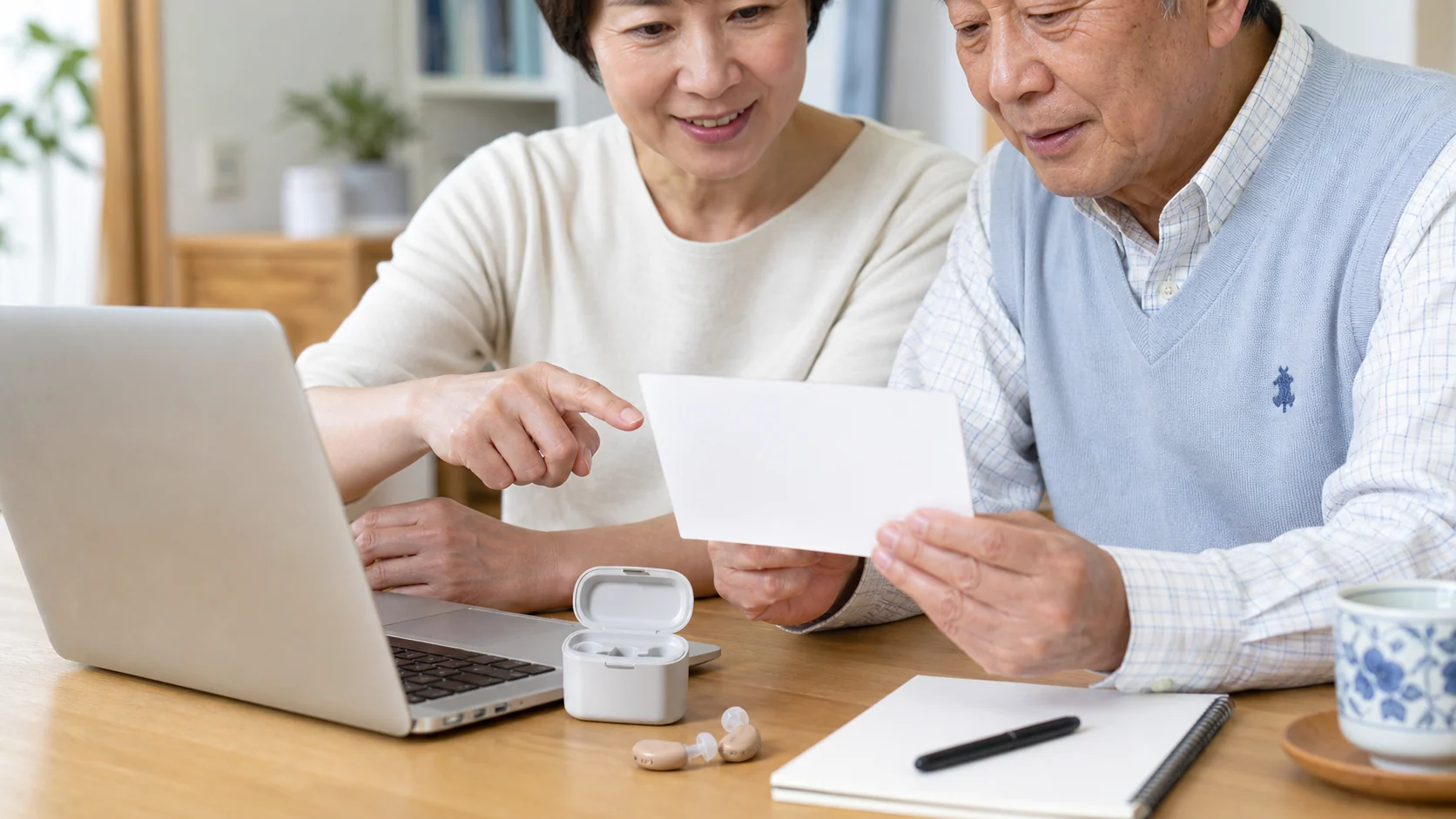 集音器の返品保証やお試し条件を確認する様子