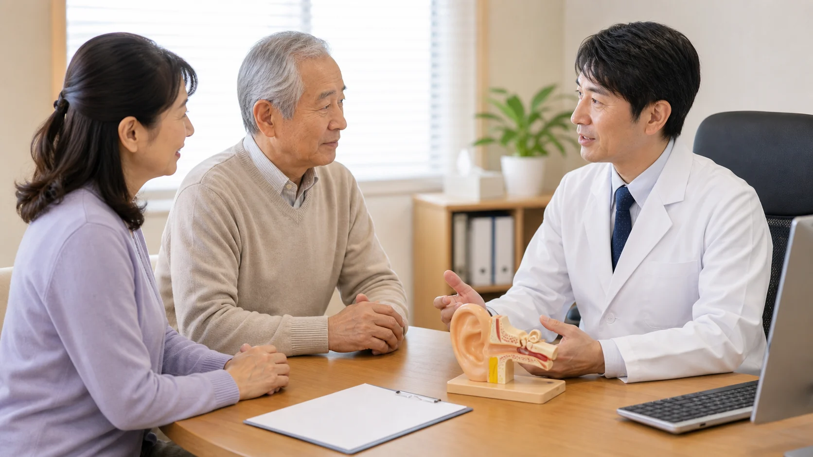 聞こえの悩みを専門家に相談する様子