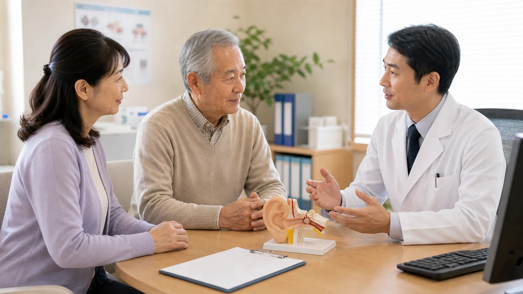 聞こえの悩みを専門家に相談する様子