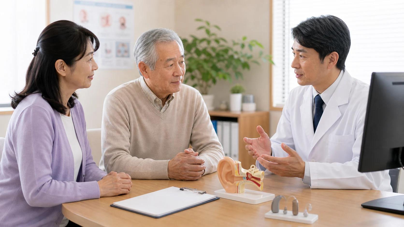 聞こえの悩みを専門家に相談する様子