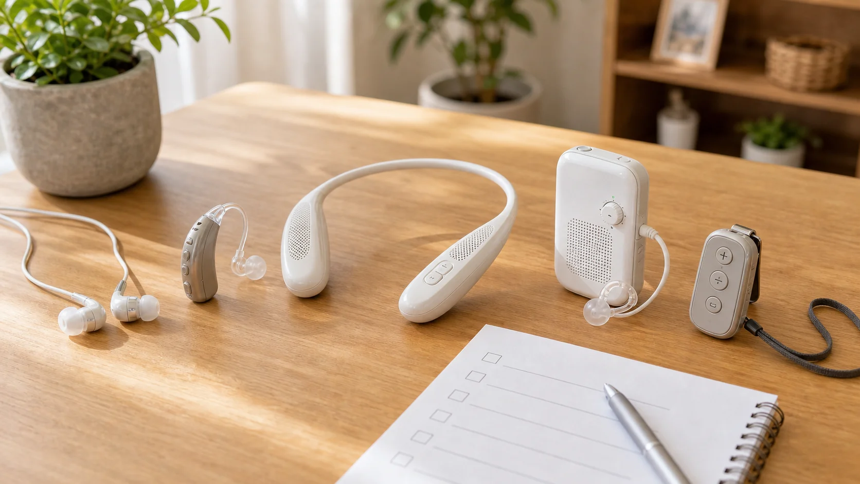 高齢者向け集音器の形状を比較するイメージ