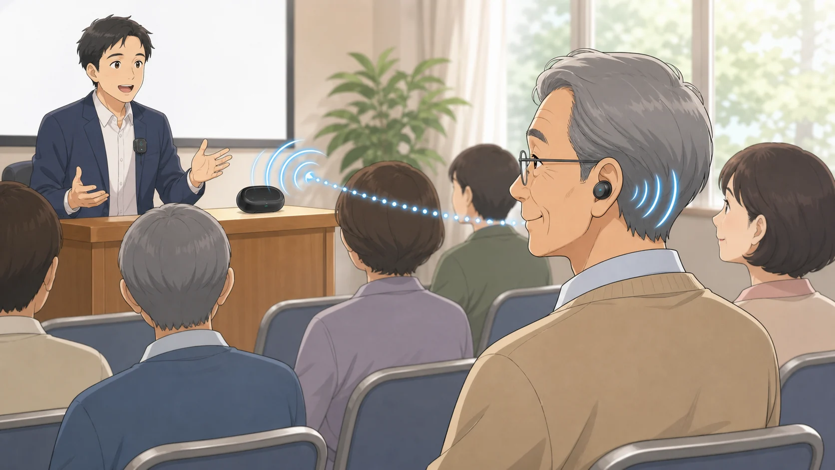 リモートマイク機能を会議や講演で使うイメージ