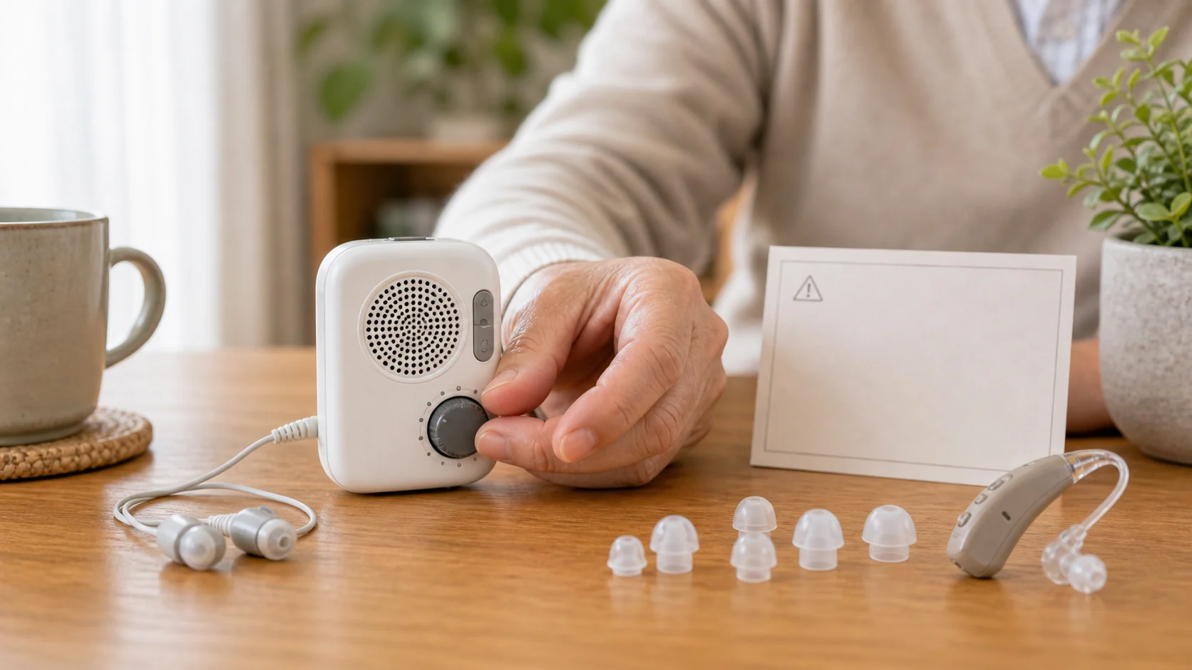 難聴で集音器を使うときに音量や使い方を確認するイメージ