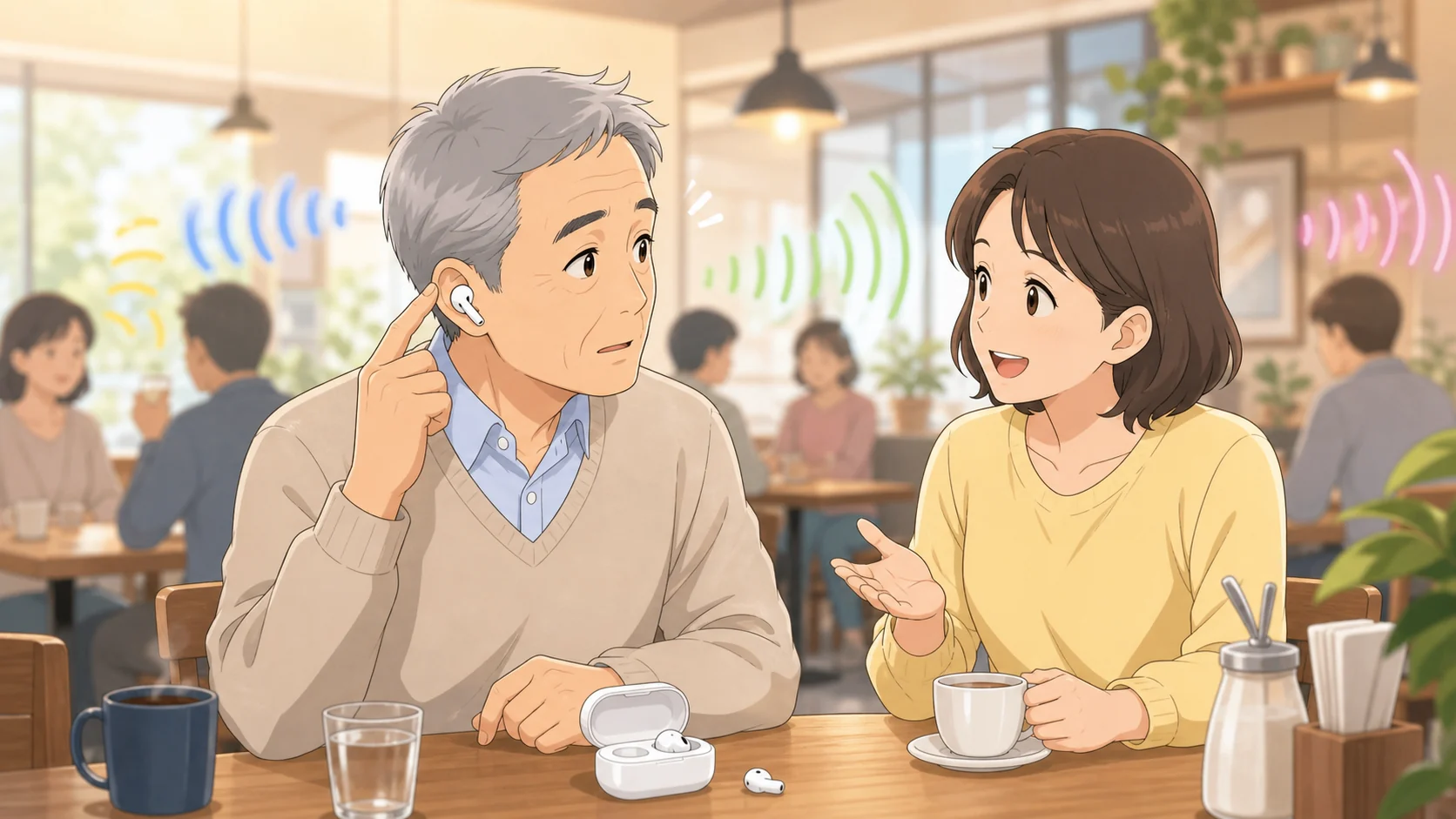 Cearvol Wave Lite使用時に周囲の環境音を確認している様子