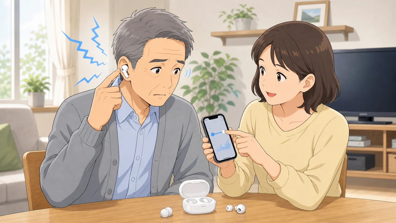 Cearvol Wave Liteのハウリングや装着状態を確認している様子