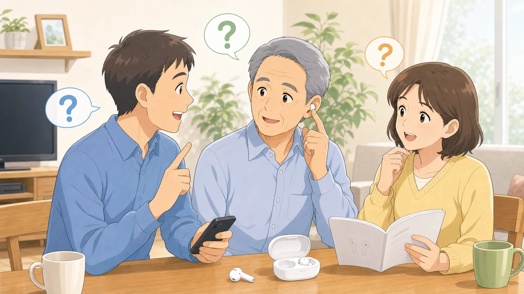 Cearvol Wave Liteに関するよくある質問を家族で確認している様子