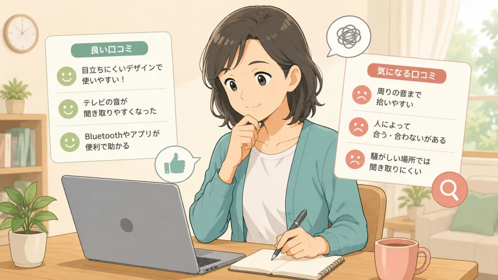 Cearvol集音器の口コミや評判を調査しながら良い点と注意点を比較するイメージ