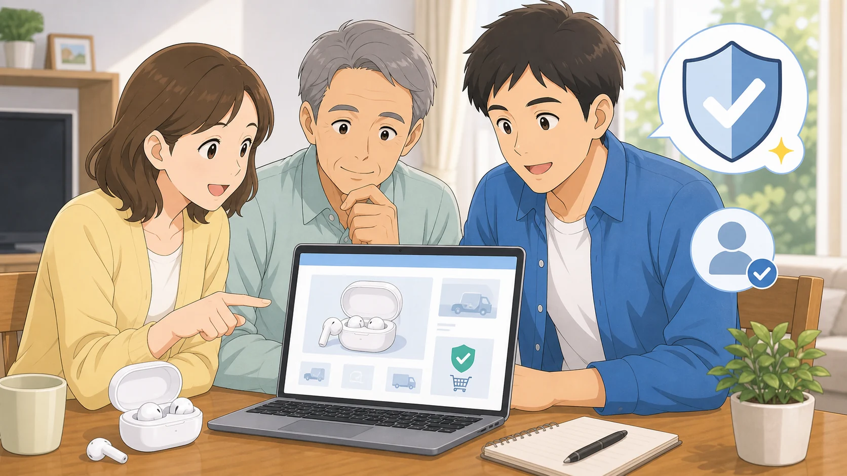 Cearvol公式サイトで買うメリットを家族で確認している様子