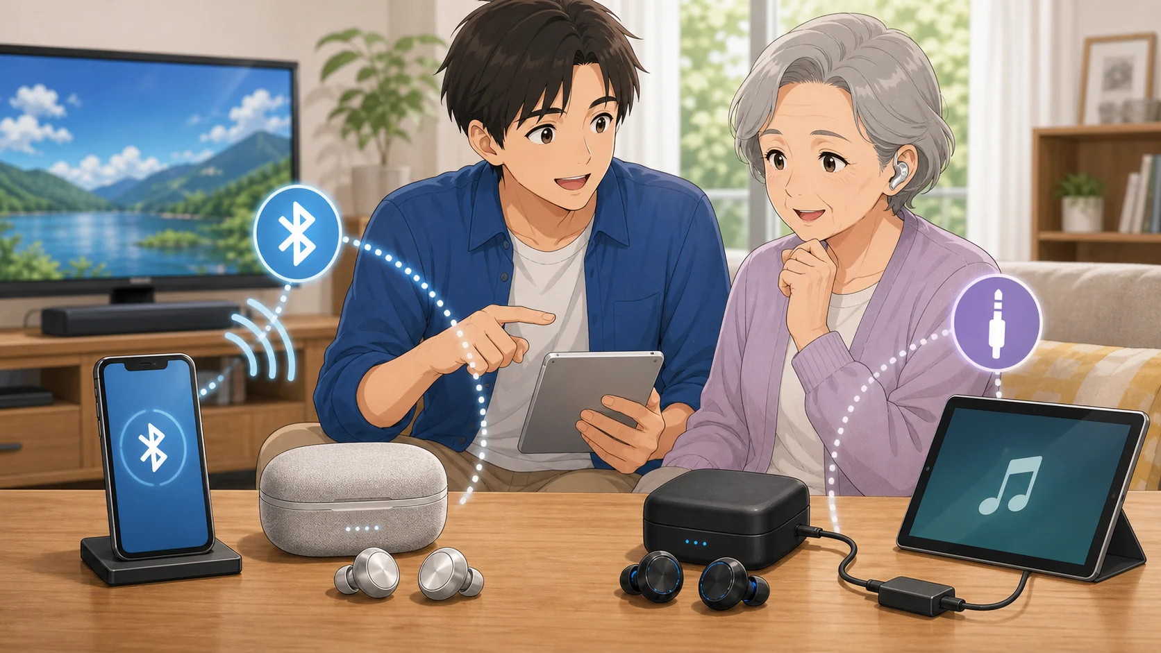 Cearvol Wave LiteとDiamond X1のBluetoothとAUX-INの違いを比較している様子