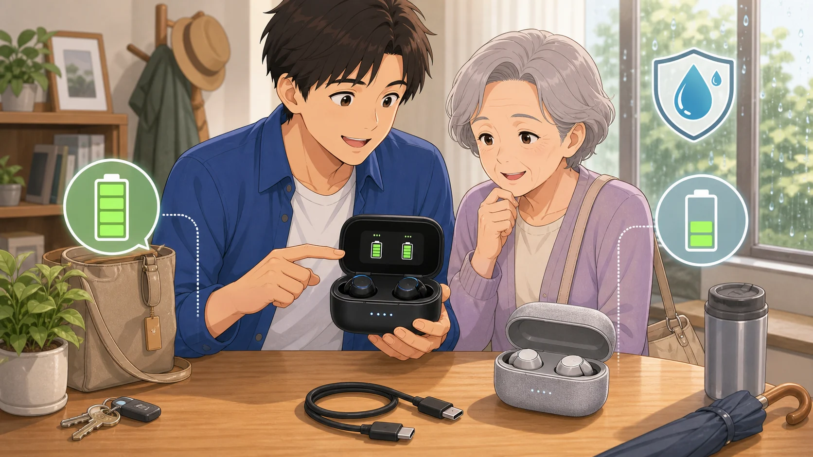 Cearvol Wave LiteとDiamond X1のバッテリーと防滴性能を比較している様子