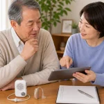集音器をどこで買うか家族で相談する様子