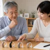 耳掛け集音器を家族で比較する様子