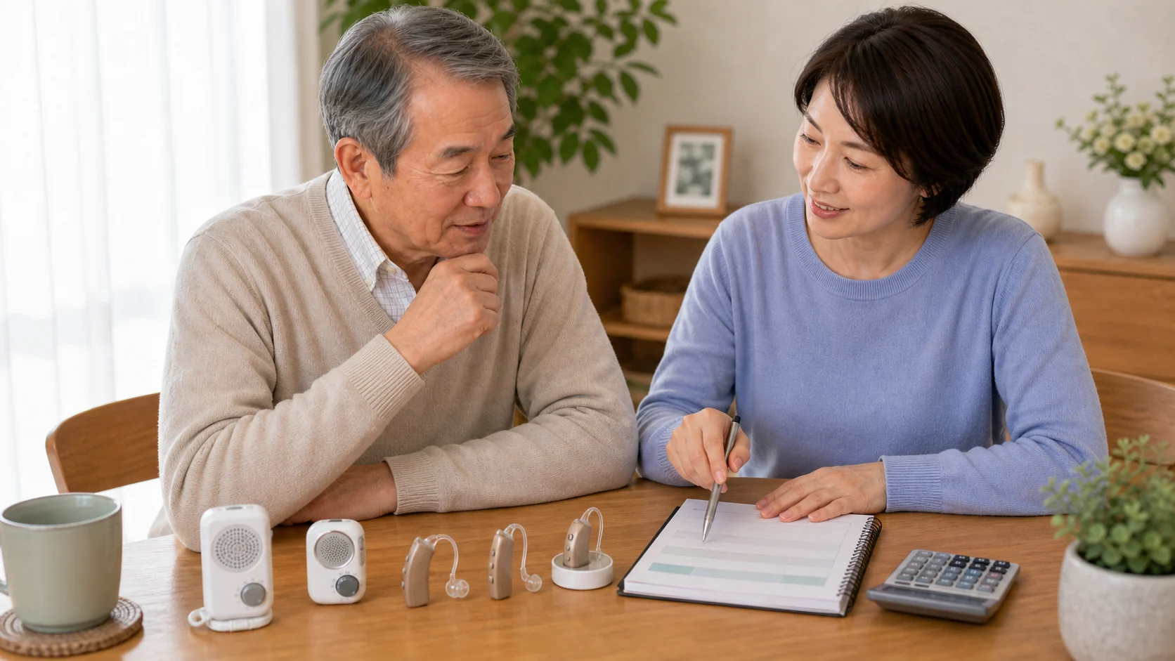 集音器の値段を家族で確認する様子