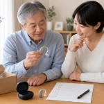 集音器をお試しで確認する家族の様子