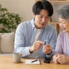 親に贈る集音器を家族で確認している様子