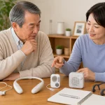 集音器の種類を家族で比較する様子