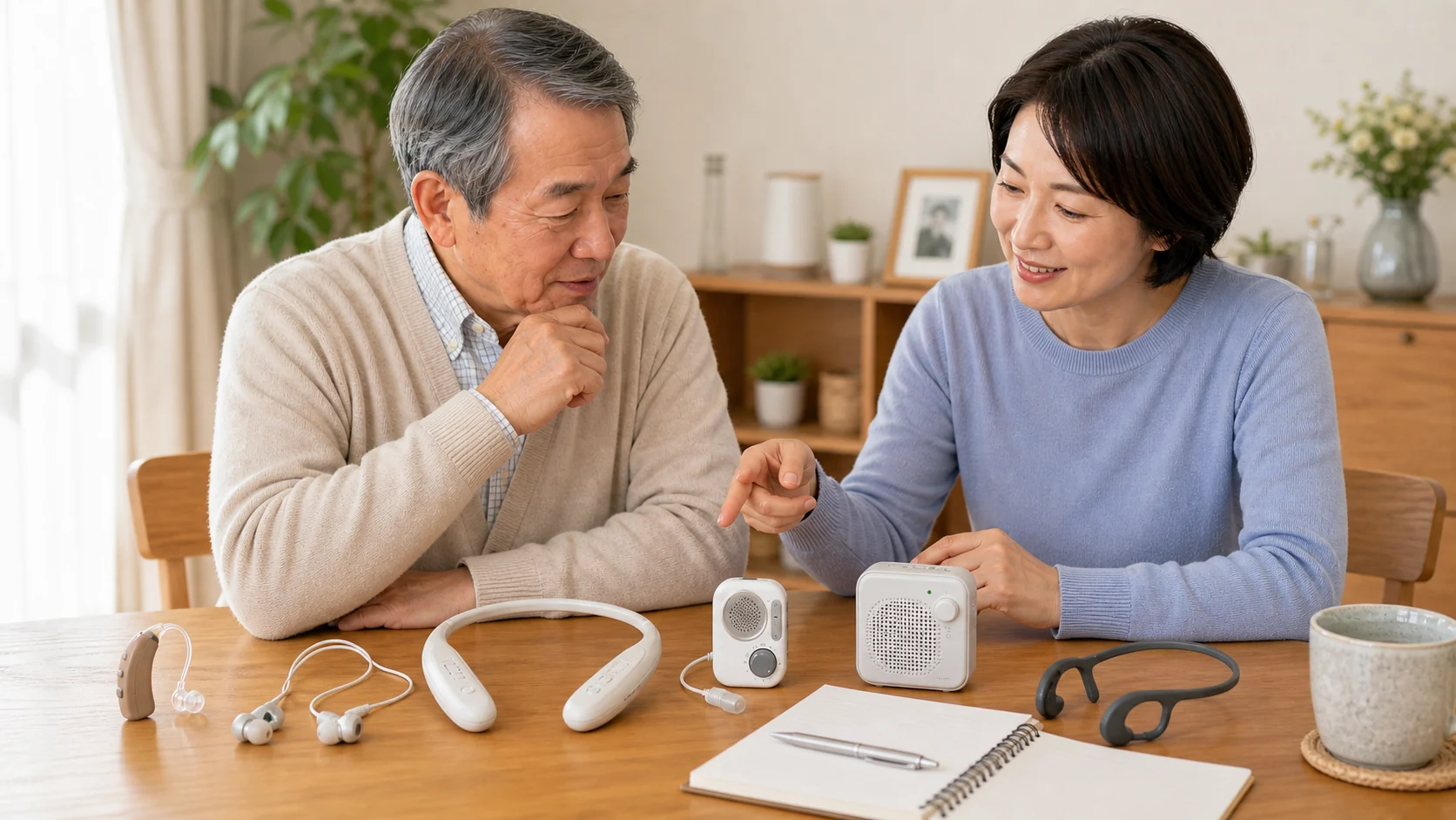 集音器の種類を家族で比較する様子